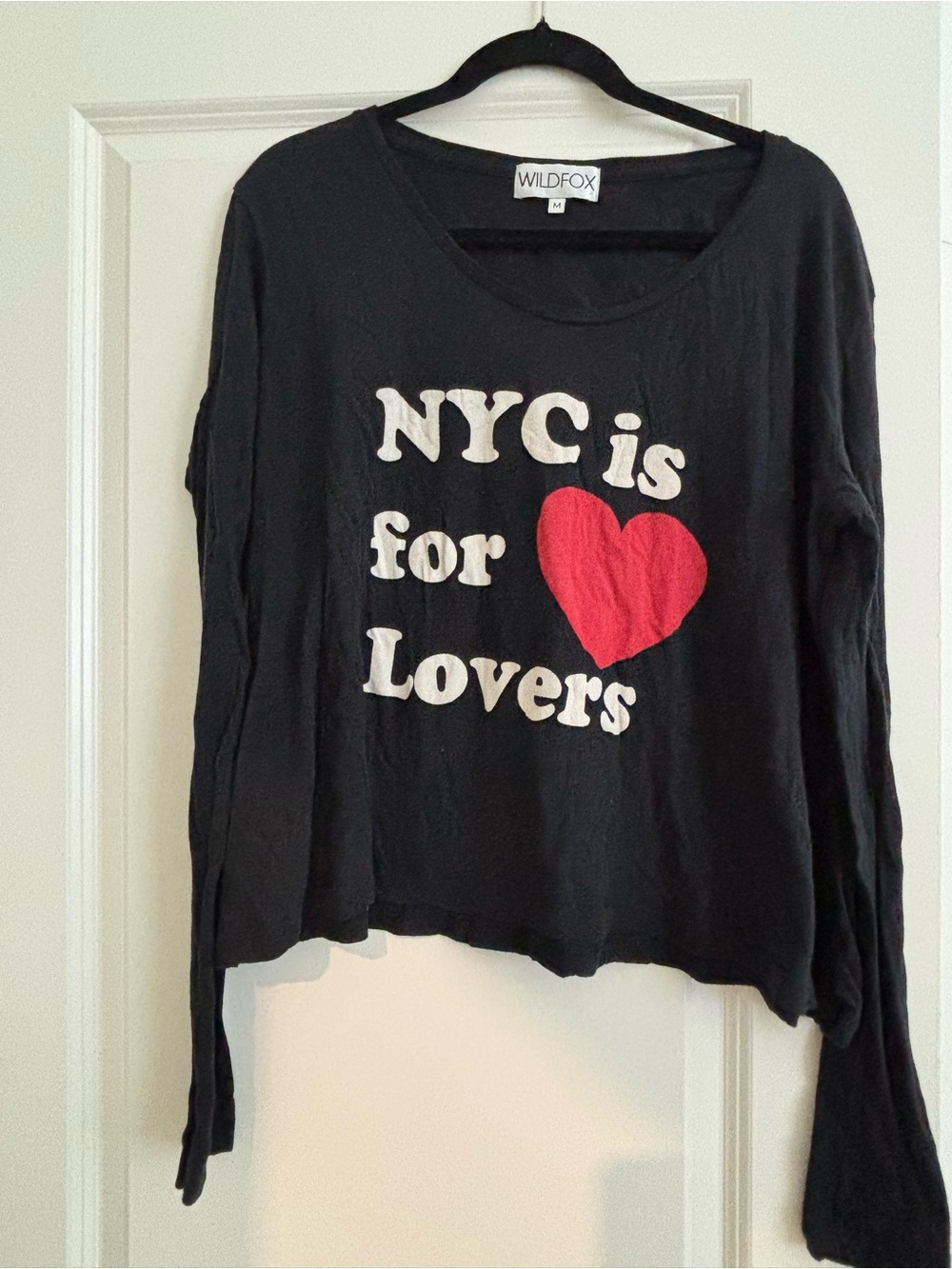Wildfox Black Long-Sleeve "NYC is for Lovers" Cropped Tee
